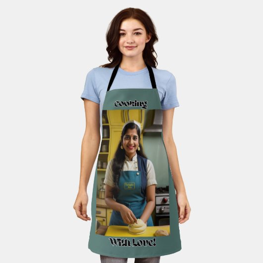 Tablier Cuisine Avec Amour Bleu Adulte Apron (Porté)