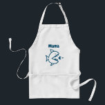 Tablier Cuisine blanche bleue Mama de requin mûr customisé<br><div class="desc">Customisé Shark Mama Blue White Cuisine Adult Apron Ajouter un peu de plaisir pendant la cuisine et la cuisson avec cet adorable tablier de requin personnalisé. Conçu avec des requins-mères pourchassant des poissons plus petits centrés sur le front et "Mama" en typographie bleu marine. CLIQUEZ SUR L'OPTION PERSONNALISER LE MODÈLE...</div>
