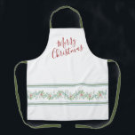 Tablier Cuisine botanique et brune rouge et blanche verte<br><div class="desc">Cet espace de cuisine festive pour femmes présente mes produits botaniques aquarelles à rayures dans les tons rouge, vert et blanc. Les mots Joyeux Noël sont mis dans la typographie de script à la mode. Un cadeau de Noël parfait pour maman ou le chef dans votre vie. Pour voir les...</div>
