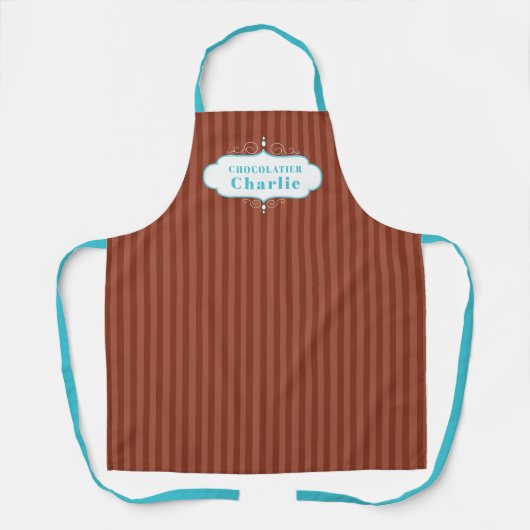 Tablier Cuisine chocolatée à rayure turquoise (Recto)