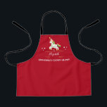 Tablier Cuisine de biscuits Unicorne Christmas Kids<br><div class="desc">Le tablier idéal pour tous vos gâteaux de Noël de vacances! Jolie licorne festive et étoiles. Monogramme avec le nom de l'enfant. La typographie amusante dit "Grand-mère's Cookie Helper". Le tablier idéal pour toute votre famille !</div>