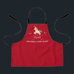 Tablier Cuisine de biscuits Unicorne Christmas Kids<br><div class="desc">Le tablier idéal pour tous vos gâteaux de Noël de vacances! Jolie licorne festive et étoiles. Monogramme avec le nom de l'enfant. La typographie amusante dit "Grand-mère's Cookie Helper". Le tablier idéal pour toute votre famille !</div>