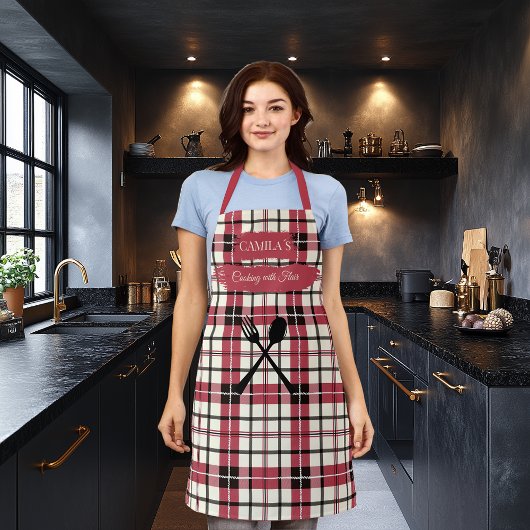 Tablier Cuisine de Camila avec Plaid Rouge Flair avec Uste