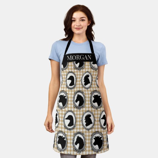 Tablier Cuisine de ferme rustique Barnyard Gingham noir et (Porté)
