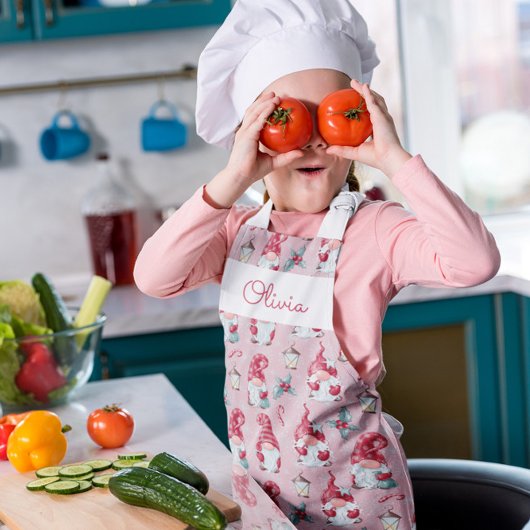 Tablier Cuisine de Noël Gnome Fête Nom personnalisé