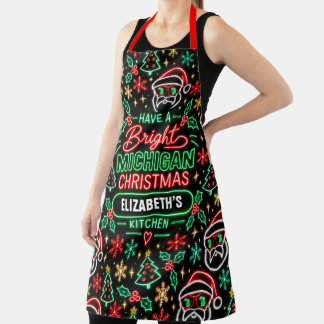 Tablier Cuisine de Noël personnalisée et lumineuse du Mich