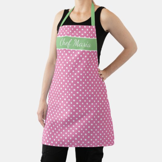 Tablier Cuisine d'impression de polkadot rose et vert past (Insitu)
