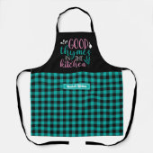 Tablier Cuisine drôle Bonne Thymes Noir Turquoise Plaid (Recto)