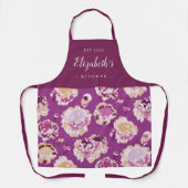 Tablier cuisine fleurie moderne mauve personnalisée (Recto)