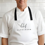 Tablier Cuisine minimaliste blanche moderne Nom personnali<br><div class="desc">Habiller la pièce dans votre propre tablier de cuisine chef de nom personnalisé en blanc. Le design se compose d'une conception de typographie simple et moderne,  qui combine le design de script et le design de serif. Parfait pour les connaisseurs de chef et les gourmets.</div>
