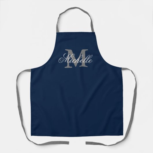 Tablier Cuisine monogramme bleu et gris marine (Recto)