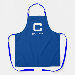 Tablier Cuisine monogramme et barbecue bleu moderne
