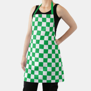 Tablier cuisine motif à chèque blanc vert mignon