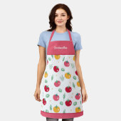 Tablier Cuisine Motif rose rouge et jaune de la tomate (Porté)