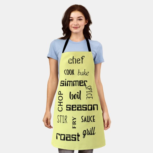 Tablier Cuisine Mots Apron jaune (Porté)