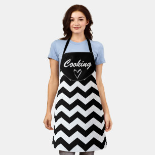 Tablier Cuisine personnalisée noir et blanc Zigzag Chevron