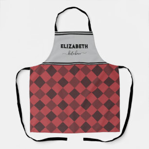 Tablier Cuisine Plaid Personnalisée Gris Et Rouge Buffle