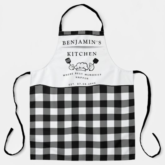 Tablier Cuisine pliée de buffle noir et blanc, texte perso (Recto)