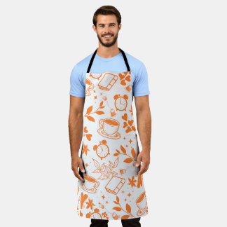 Tablier cuisine repas mignon thé café livre orange motif