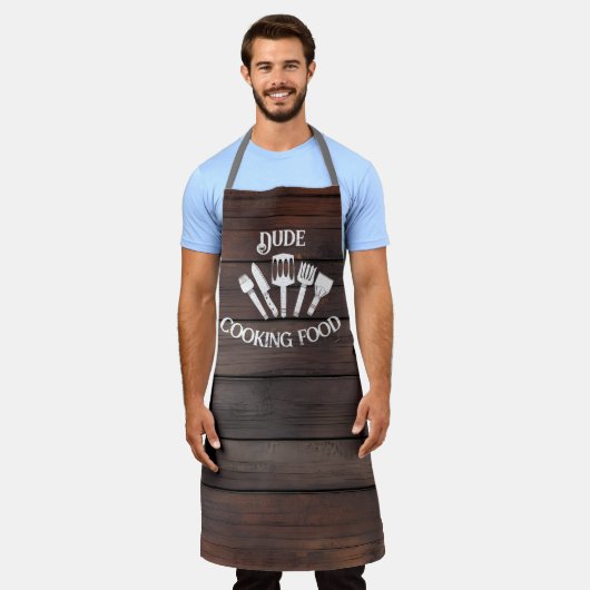 Tablier Cuisine rustique amusante pour hommes - 'Mec Cuisi (Porté)
