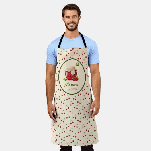 Tablier Cuisine sur mesure à thème cerise (Porté)