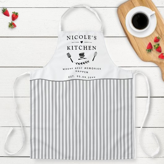 Tablier Cuisine sur mesure, blanc et gris, Cuisine de ferm