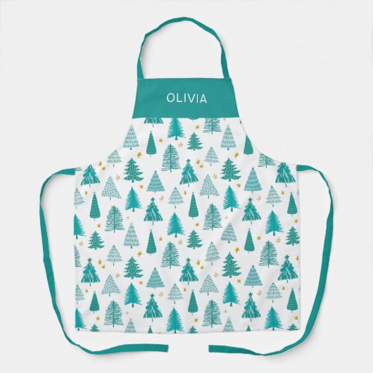 Tablier Cuisine Turquoise de Noël verte personnalisée (Recto)