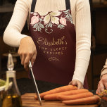 Tablier Cuisine vintage fleurie élégante<br><div class="desc">Tablier cuisine vintage et chic personnalisé chef avec un délicat rose roux, crème acajou, et des bordures fleurs sauvages florales de sauge vert sur un arrière - plan rouge bordeaux foncé (changeable). Il peut s'agir d'un beau cadeau pour votre propre cuisine ou d'un cadeau personnalisé pour quelqu'un de spécial, anniversaire,...</div>