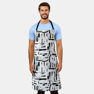 Tablier Cuisinier Noir Et Blanc Ou Bouchers Couteaux Motif