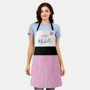 Tablier Cuisinier Personnalisé Moderne Rose Rayé