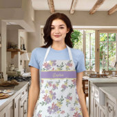 Tablier Cuisson de motif floral chic violet