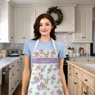 Tablier Cuisson de motif floral chic violet