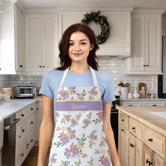 Tablier Cuisson de motif floral chic violet