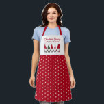 Tablier Cuisson de Noël mignonne avec mes nomies | Flocon<br><div class="desc">Ce tablier de vacances mignon et drôle présente 5 petits amis gnome différents tenant la main et un motif de flocons de neige blancs dessinés à la main sur un arrière - plan rouge (la couleur peut être customisée, si désiré). Le jeu de mots élégant dit : "La cuisson de...</div>