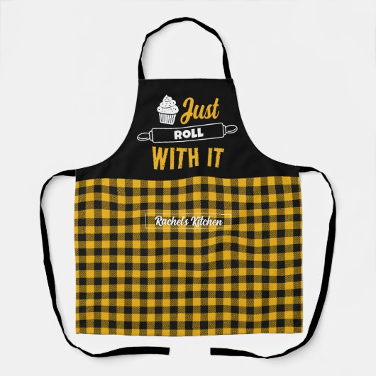 Tablier Cuisson Drôle Rouler Avec Elle Plaid Jaune Noir (Recto)