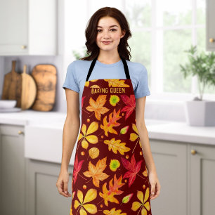 Tablier Cuisson Queen Watercolor Autumn Feuilles Apron