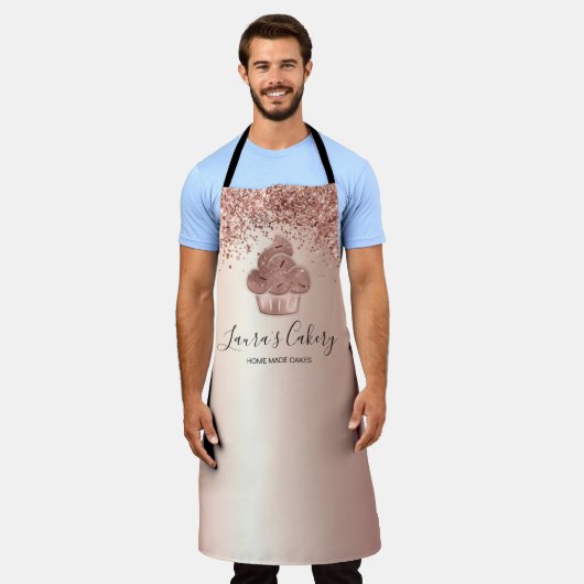 Tablier Cupcake Bakery Pastry Chef Glitter Drips Rose Gold (Porté)