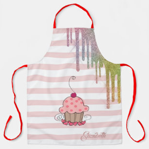 Tablier Cupcake,Gouttes de paillettes arc-en-ciel, Rayures