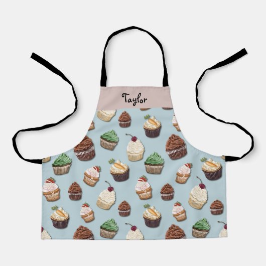 Tablier Cupcake Imprimer Ajouter Votre Nom Steel Blue Bake (Recto)