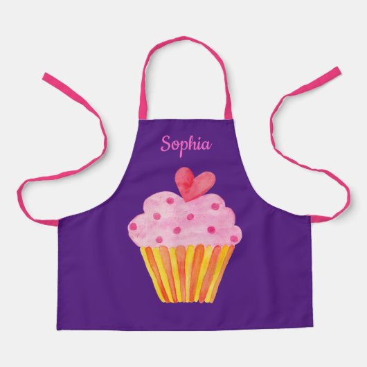 Tablier Cupcake Kids NOM apron de cuisson aquarelle (Recto)