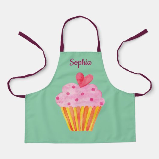 Tablier Cupcake Kids NOM apron de cuisson aquarelle (Recto)