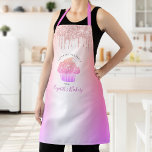 Tablier Cupcake Rose Parties scintillant boulangerie Rainb<br><div class="desc">Voici une façon merveilleuse d’ajouter au plaisir de la cuisson. Ajoutez un éclat supplémentaire à vos aventures culinaires chaque fois que vous portez ce tablier élégant, sophistiqué, simple et moderne. Un cupcake brillant, rose orange violet arc-en-ciel ombragé, typographie manuscrite script et gouttes de parties scintillant rose or rose superposent un...</div>