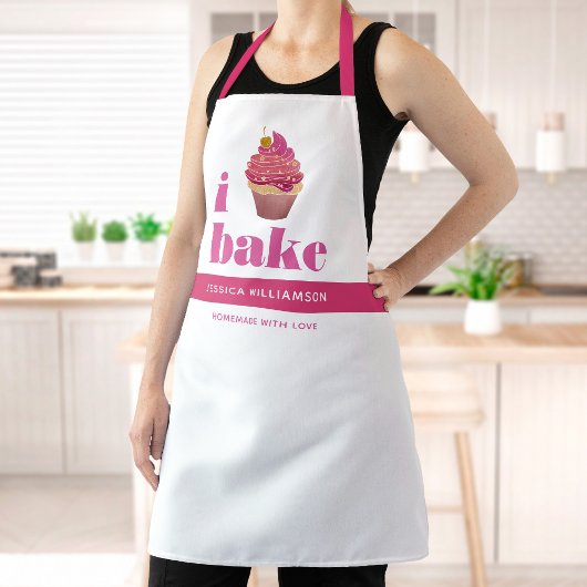 Tablier Cupcake rose rouge or Bake moderne Gras Typographi