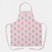 Tablier Cupcakes bleu rose nom motif (Recto)