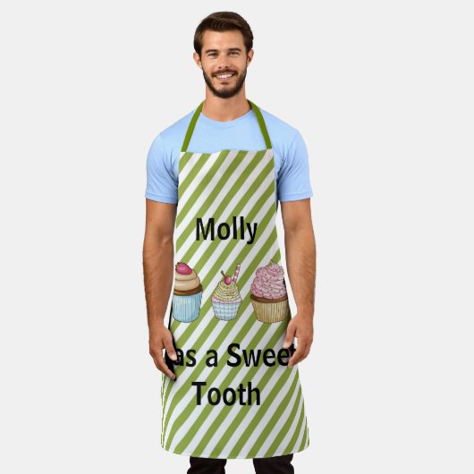 Tablier Cupcakes et rayures vertes (Porté)