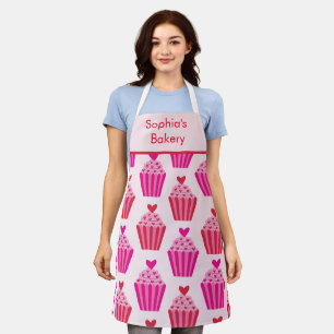 Tablier Cupcakes personnalisés avec des cœurs rouges et ro