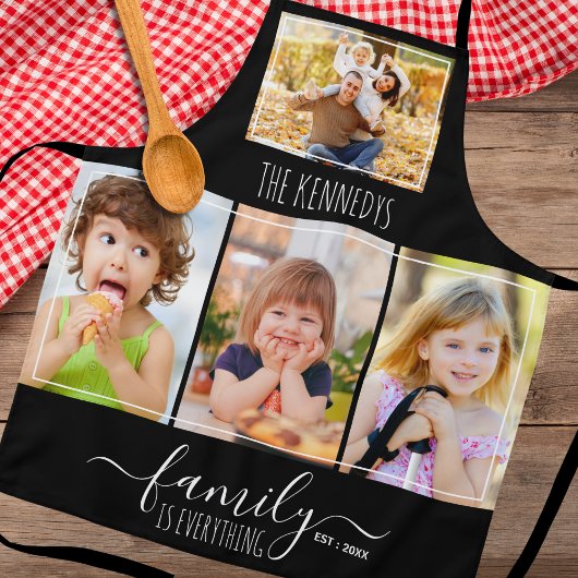 Tablier Custom 4 Photo Collage Family Quote And Name Black