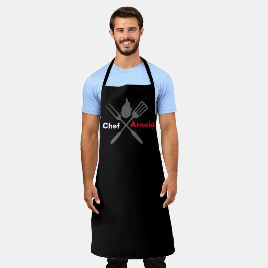 Tablier Custom Black Chef Apron | Personalize With Name (Porté)