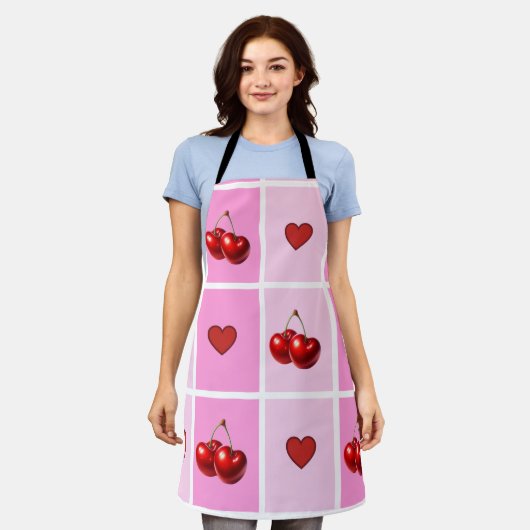 Tablier Custom Cherry Heart Checkerboard Pattern (Porté)