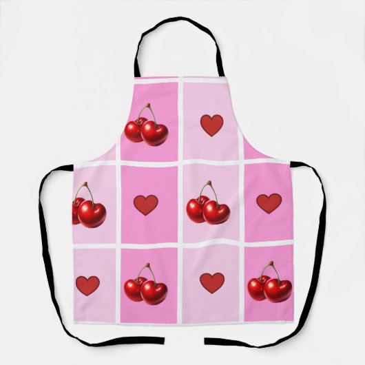 Tablier Custom Cherry Heart Checkerboard Pattern (Recto)